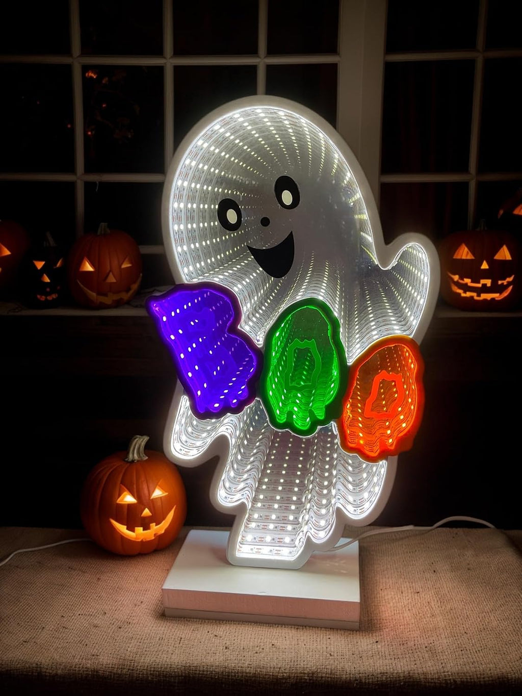 Halloween Ghost Infinity Mirror Light, BOO 3D Tunnel LED Table Decor Lamp