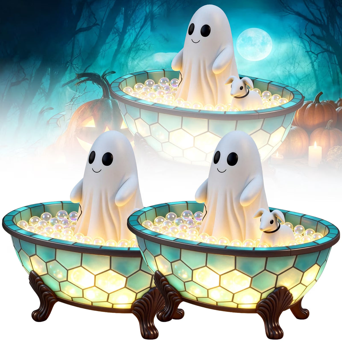 Bifandian Ghost Bathtub Lamp Decoration, Spooky Night Light for Tabletop Decor, Glowing Ghost Figurine Lamp for Bathroom, Shelf, Bedside, Halloween Decoration Indoor