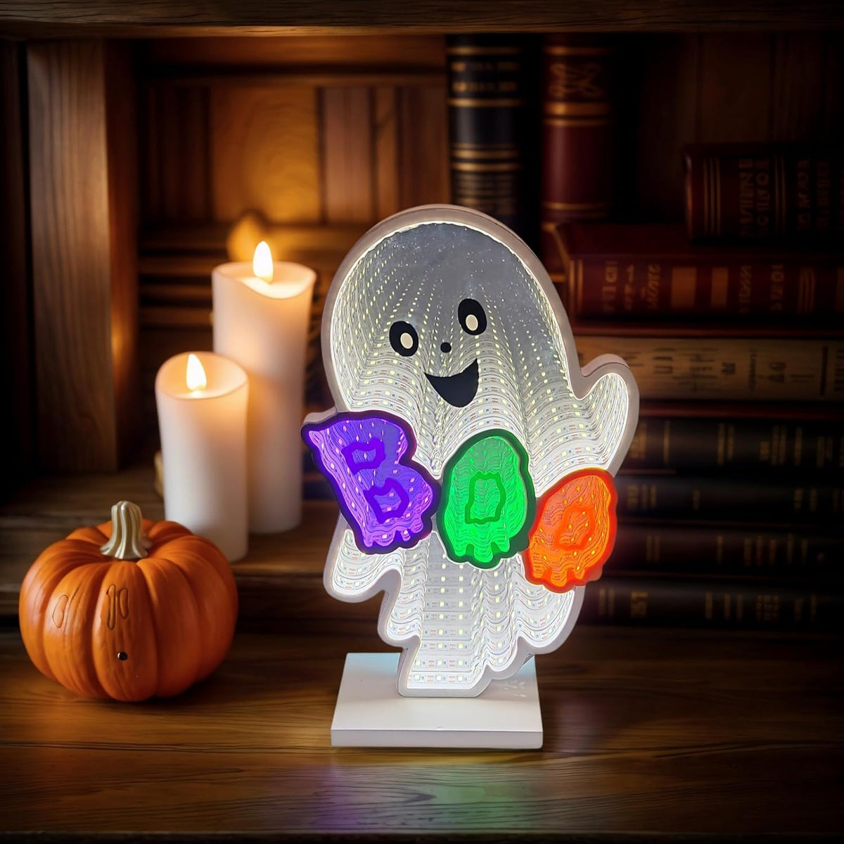Halloween Ghost Infinity Mirror Light, BOO 3D Tunnel LED Table Decor Lamp