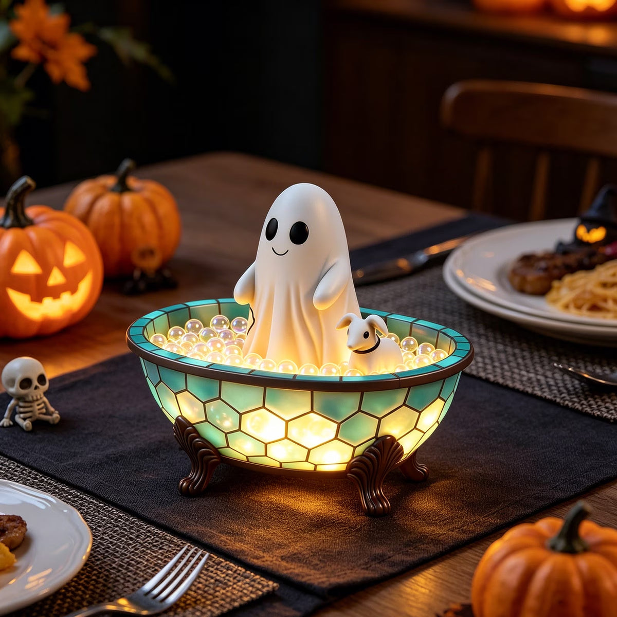 Bifandian Ghost Bathtub Lamp Decoration, Spooky Night Light for Tabletop Decor, Glowing Ghost Figurine Lamp for Bathroom, Shelf, Bedside, Halloween Decoration Indoor