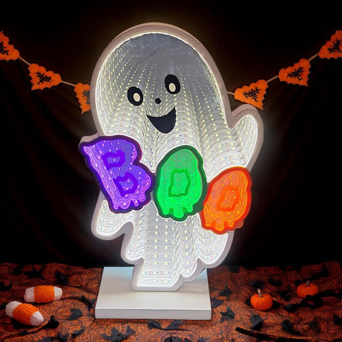 Halloween Ghost Infinity Mirror Light, BOO 3D Tunnel LED Table Decor Lamp