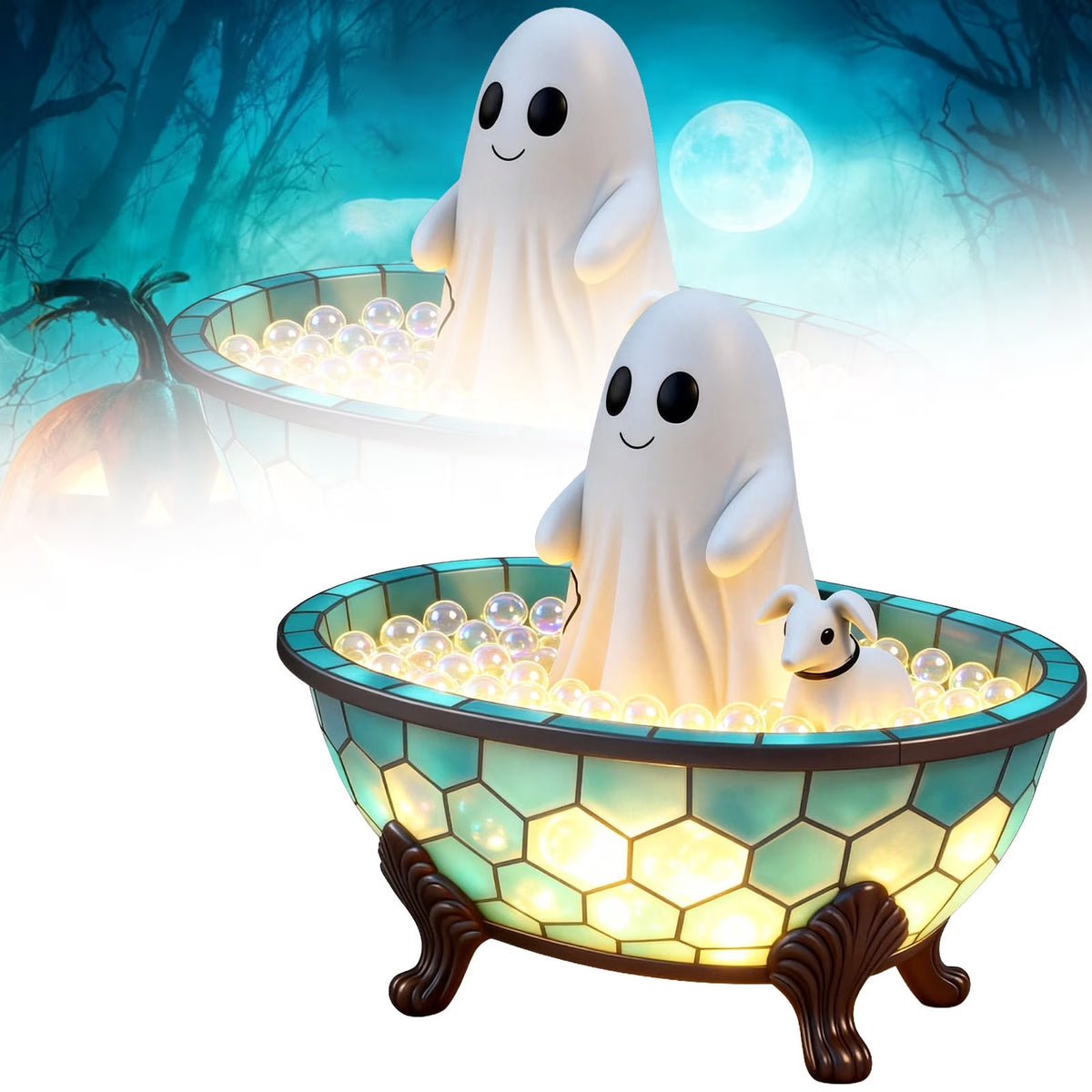 Bifandian Ghost Bathtub Lamp Decoration, Spooky Night Light for Tabletop Decor, Glowing Ghost Figurine Lamp for Bathroom, Shelf, Bedside, Halloween Decoration Indoor
