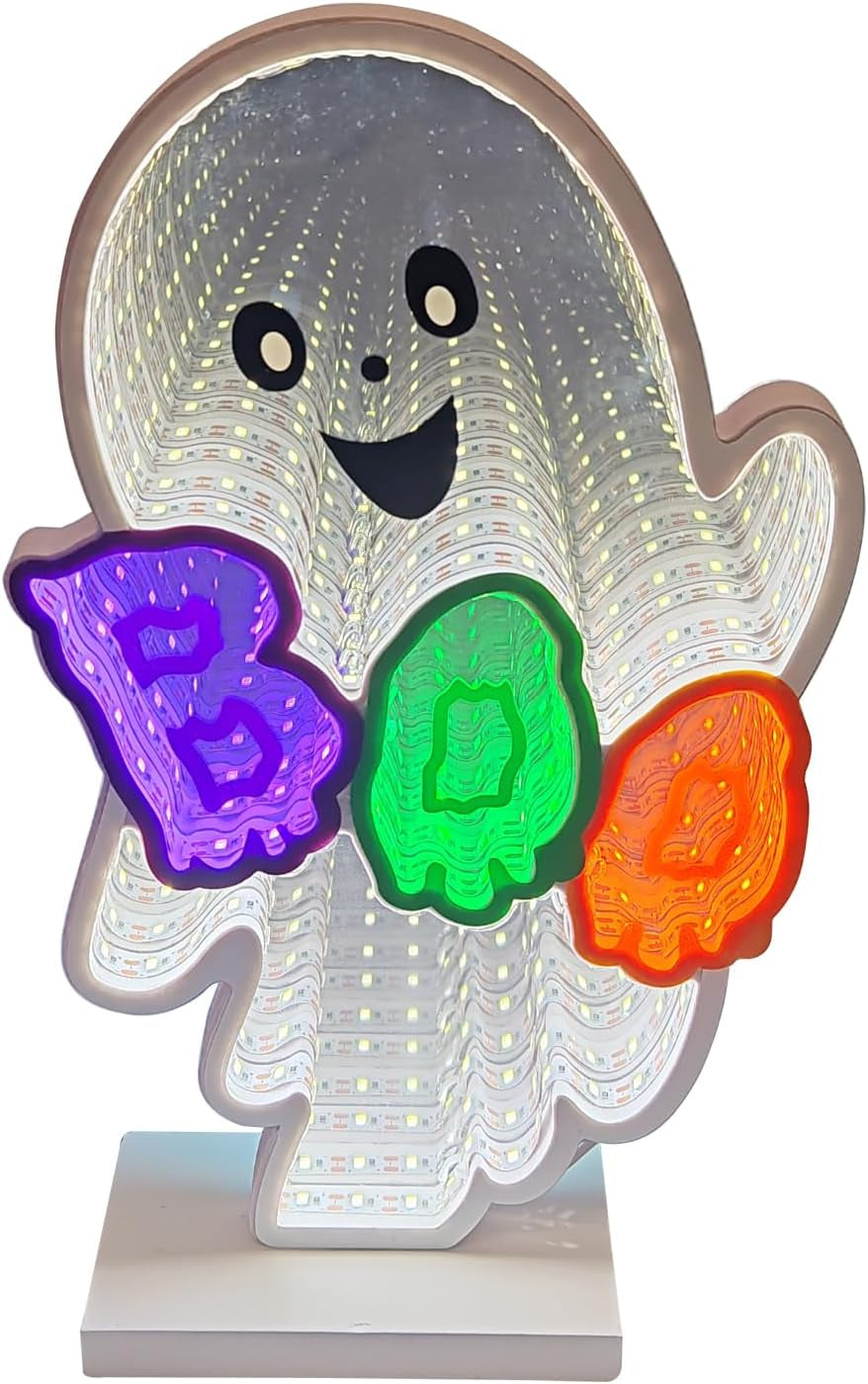 Halloween Ghost Infinity Mirror Light, BOO 3D Tunnel LED Table Decor Lamp
